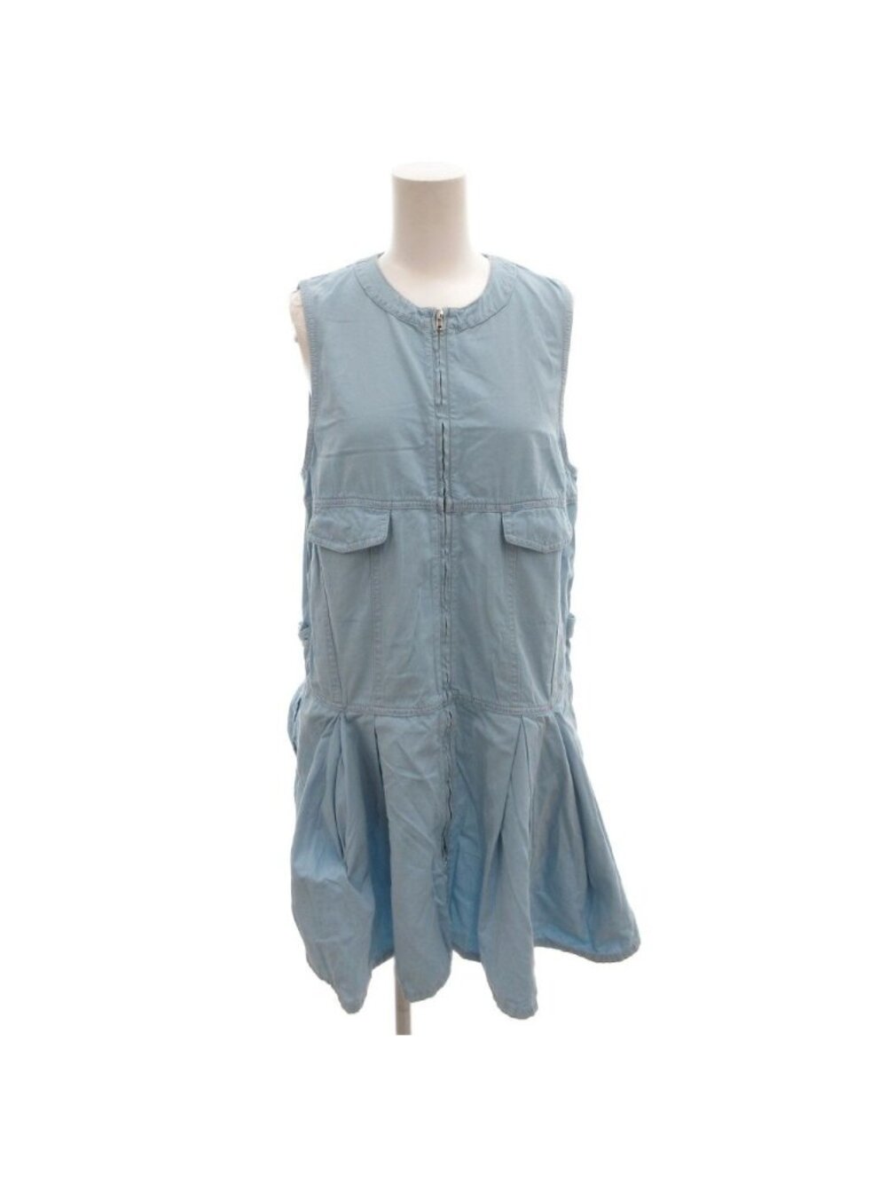 Miu Miu Denim Dress Zip-up Sleeveless Knee-Length Indigo 38